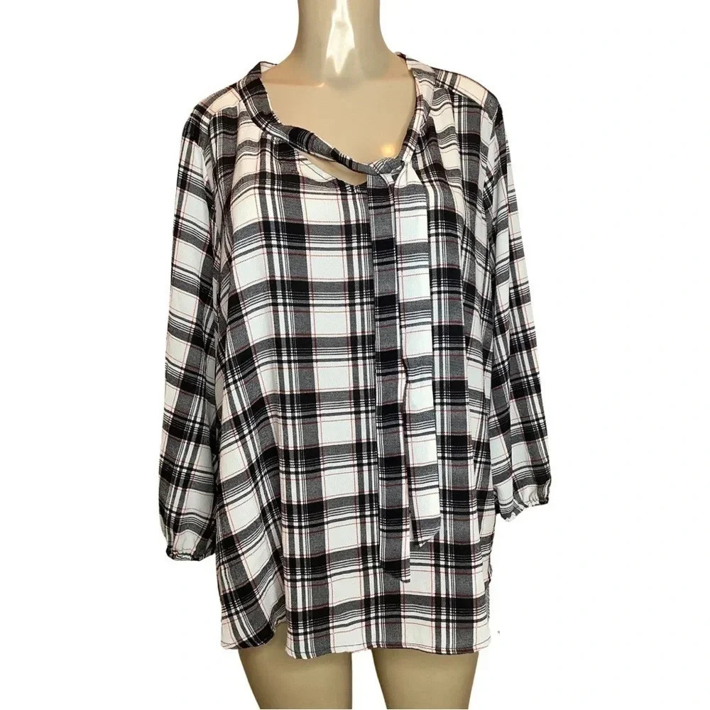 Tempted Hearts Plaid 3/4 Sleeve With Elastic Size 3X New With Tags